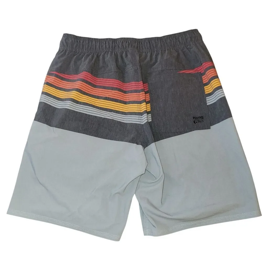 Hang Ten Gray and Yellow Logo Swim Trunks
